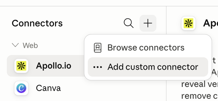 Click the plus, then Add custom connector